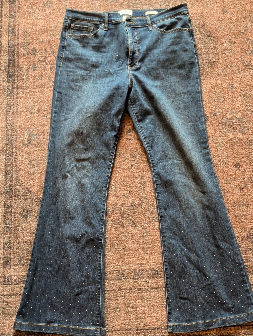 sofia by sofia vergara Dark Blue Flare Jeans with Hem Studs
